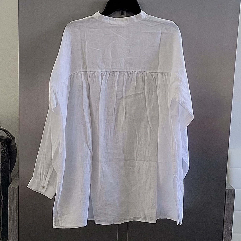Eileen Fisher Organic Handkerchief Linen Mandarin Collar Shirt - Picture 13 of 15
